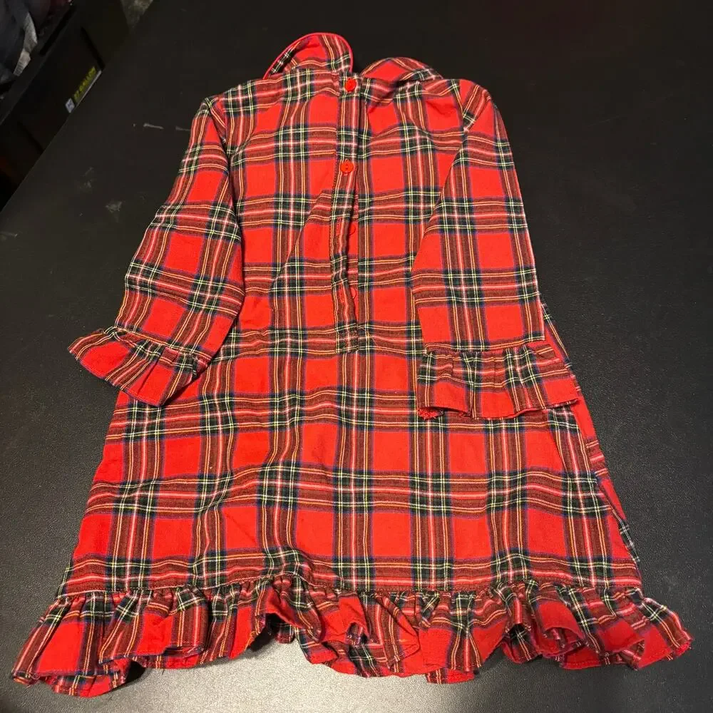 Southern Smocked Company Plaid Christmas Santa Flannel Nightgown Dress Size 3
